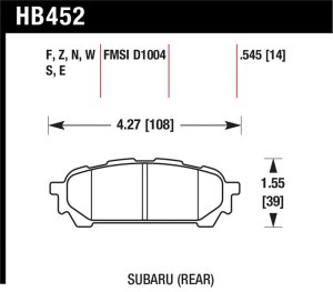 Subaru WRX Brake Pad Set - Rear - Hawk Performance - HPS Performance Street Compound - `03-`05